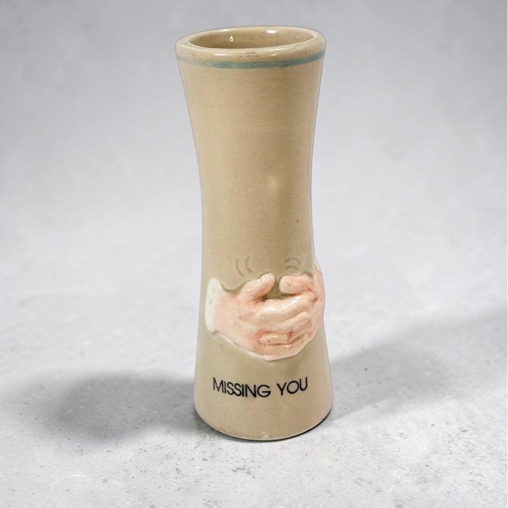Enesco Missing You Bud Vase Candle Holder 1979 Japan Ceramic Clasping Hands